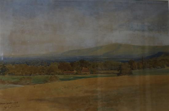 William Egerton-Hine, watercolour, Near Lewes 1918, 30 x 46cm